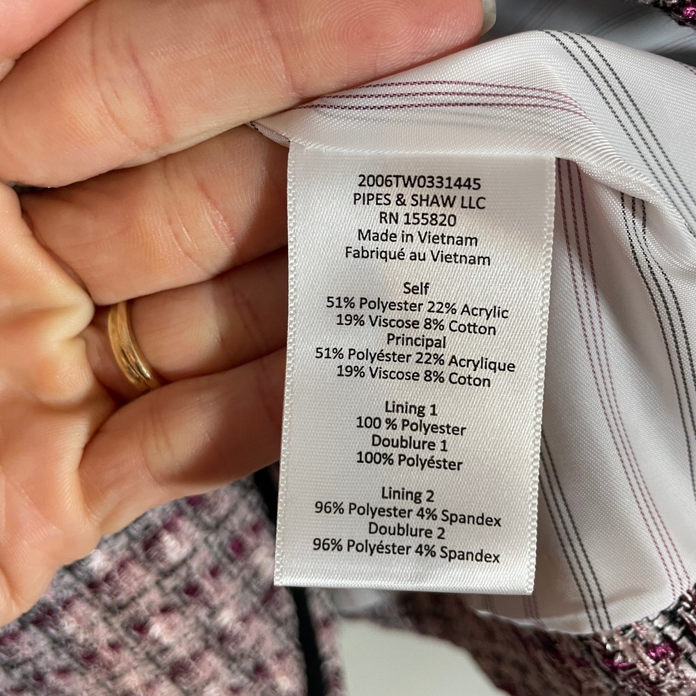 Veronica Beard Womens Size 12 Theron Pink Purple Tweed Double Breasted Blazer - Picture 6 of 9